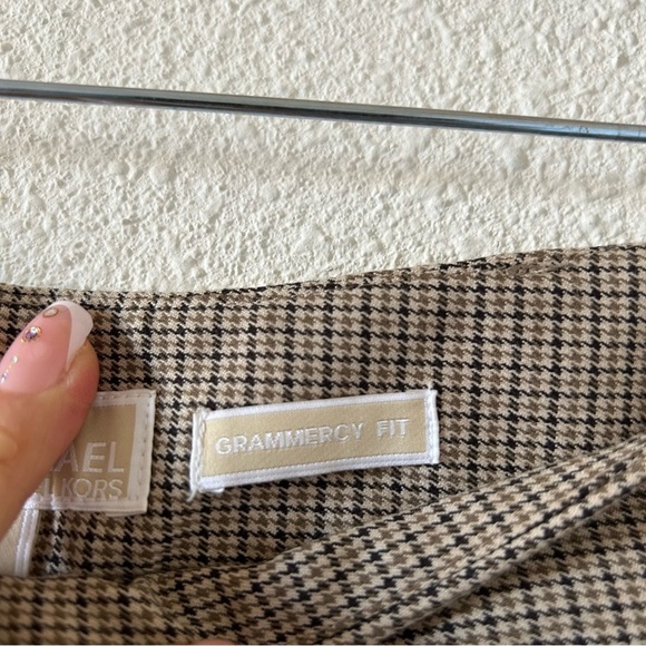 Michael Kors Grammercy Fit Slacks 8P Beige Glen Houndstooth Wide Straight Leg - Picture 7 of 11